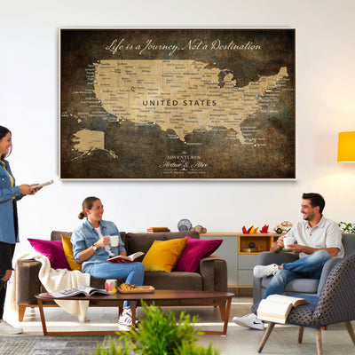 51713332-MGV-CV-36X24 - Personalized USA Push Pin Travel Map Canvas for Adventure Wall Decor