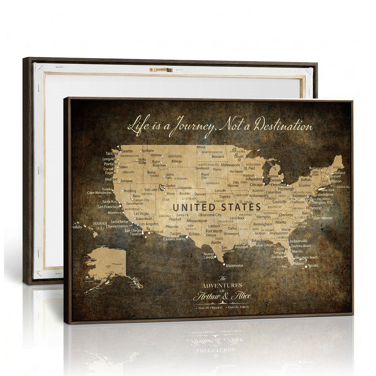 51713332-MGV-CV-36X24 - Personalized USA Push Pin Travel Map Canvas for Adventure Wall Decor