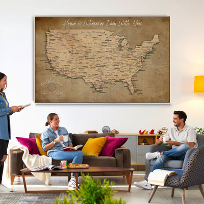 61111684-MGV-CV-36X24 - Personalized USA Push Pin Travel Map Canvas for Adventure Wall Decor