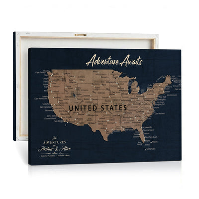 12015888-MGV-CV-36X24 - Blue Custom USA Push Pin Travel Map Canvas for Trip Tracker
