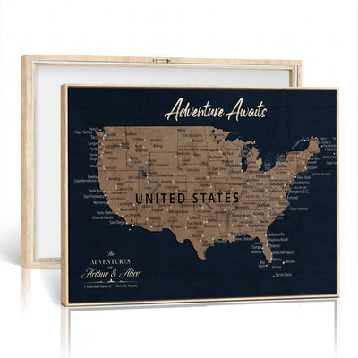 12015888-MGV-CV-36X24 - Blue Custom USA Push Pin Travel Map Canvas for Trip Tracker