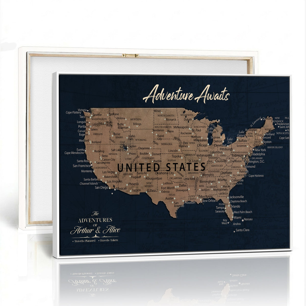 12015888-MGV-CV-36X24 - Blue Custom USA Push Pin Travel Map Canvas for Trip Tracker