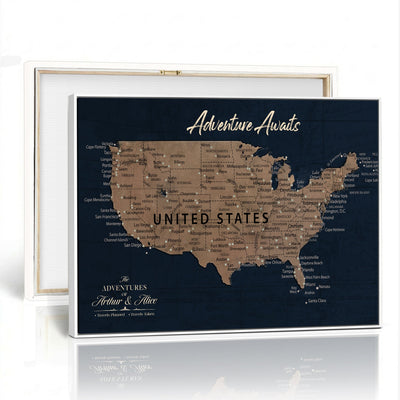 12015888-MGV-CV-36X24 - Blue Custom USA Push Pin Travel Map Canvas for Trip Tracker