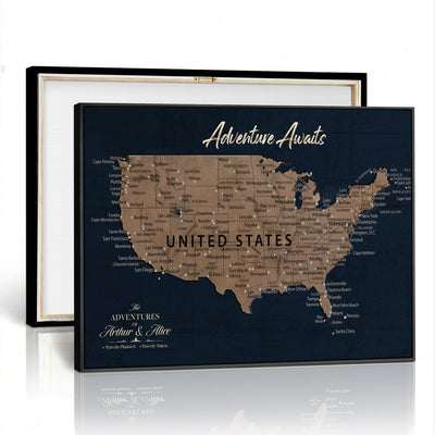 12015888-MGV-CV-36X24 - Blue Custom USA Push Pin Travel Map Canvas for Trip Tracker