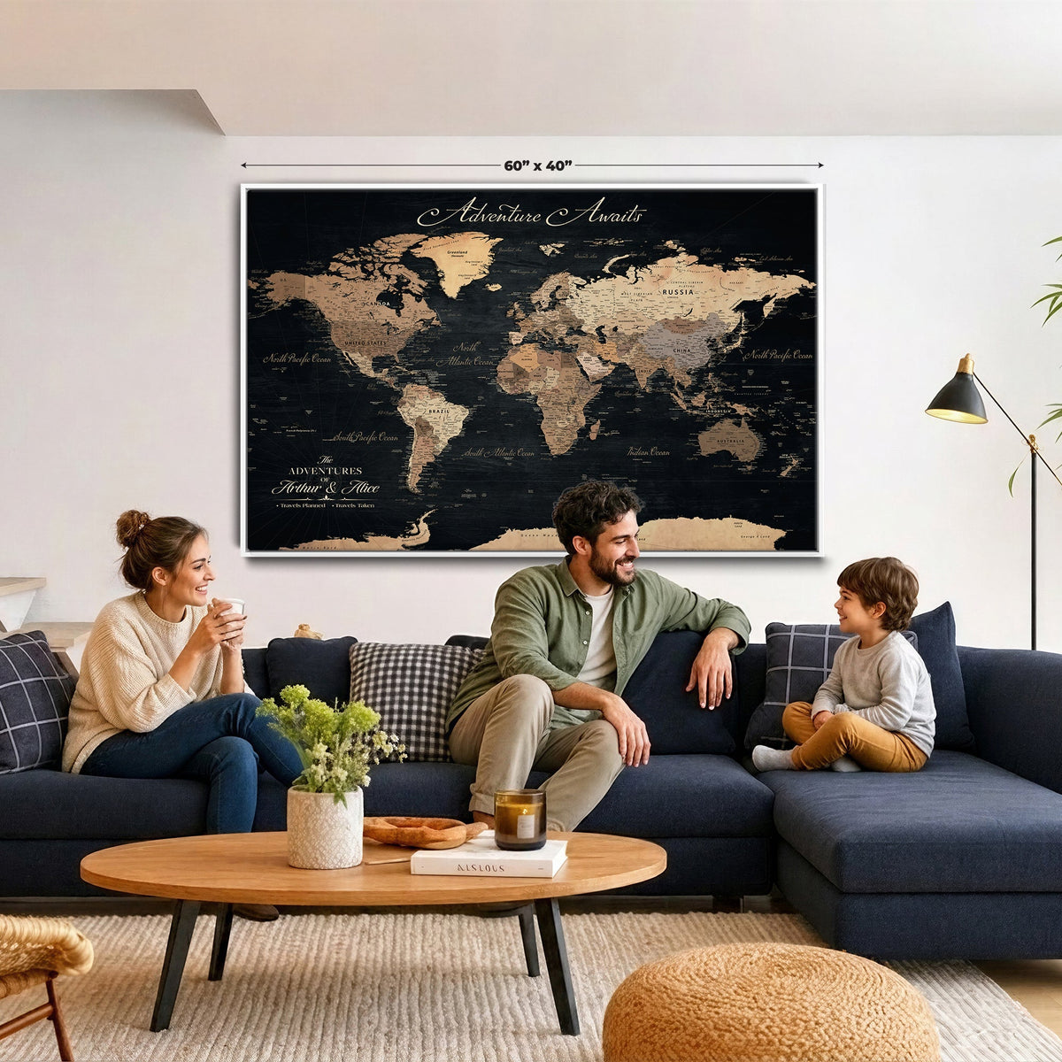 91164443-MGV-CV-36X24 - Personalized World Map Push Pin Travel Tracking Canvas for Travel Tracking