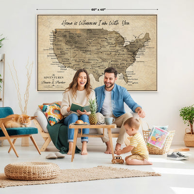 19102499U-MGV-CV-36X24 - Personalized USA Push Pin Travel Map Canvas for Adventure Wall Decor