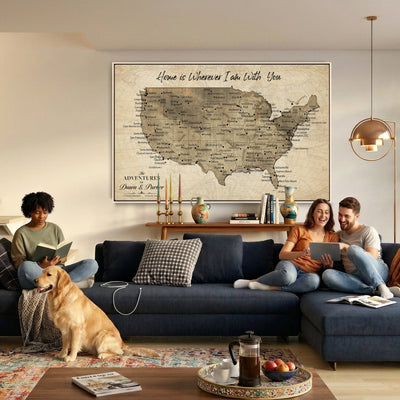 19102499U-MGV-CV-36X24 - Personalized USA Push Pin Travel Map Canvas for Adventure Wall Decor