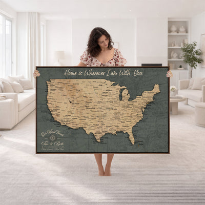 41270900-MGV-CV-36X24 - Custom Push Pin US Map Canvas | Personalized Travel Tracker | America Cities Map Anniversary Gift for Couples | Adventure America Map Wall Art with Pin
