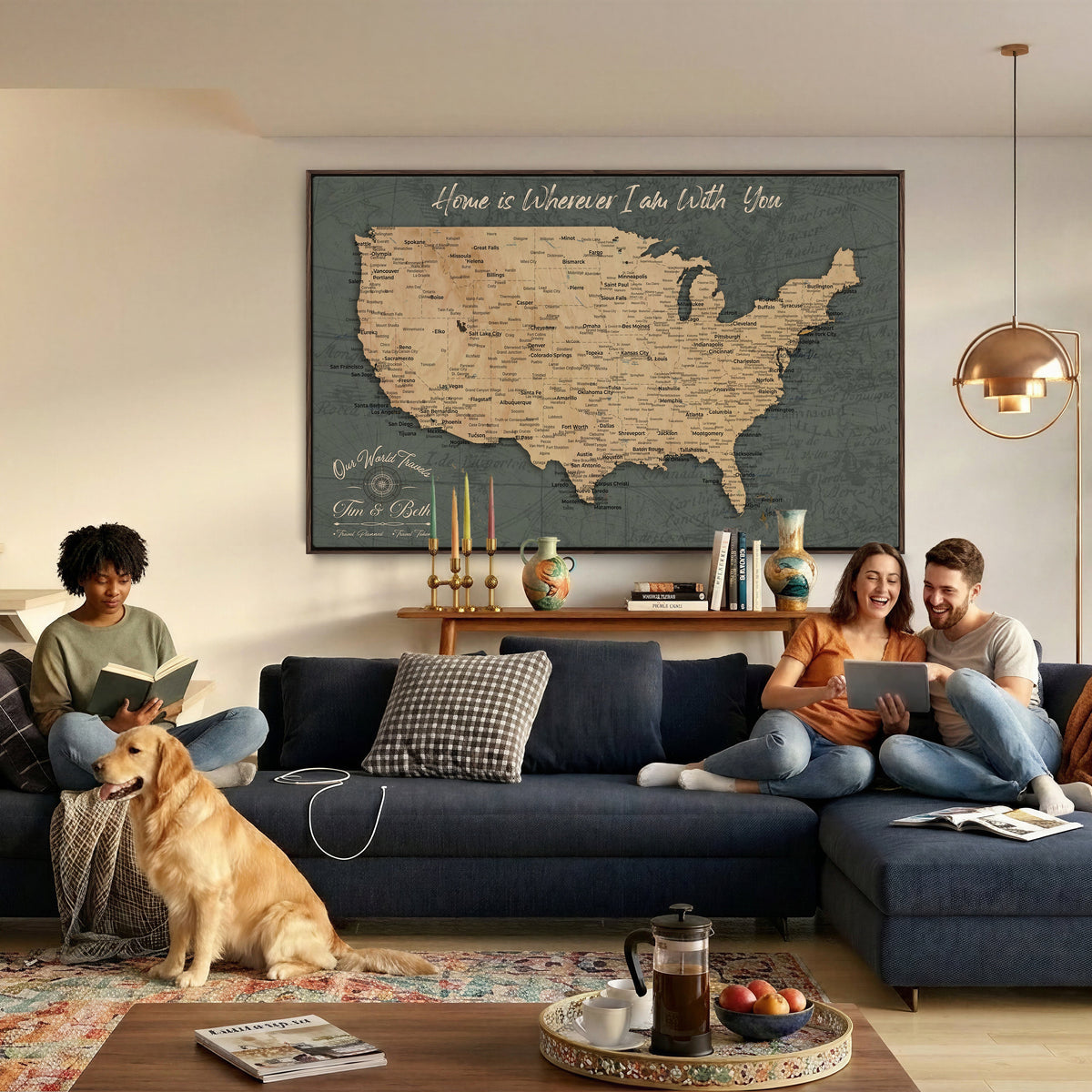 41270900-MGV-CV-36X24 - Custom Push Pin US Map Canvas | Personalized Travel Tracker | America Cities Map Anniversary Gift for Couples | Adventure America Map Wall Art with Pin