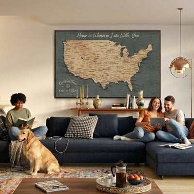 41270900-MGV-CV-36X24 - Custom Push Pin US Map Canvas | Personalized Travel Tracker | America Cities Map Anniversary Gift for Couples | Adventure America Map Wall Art with Pin