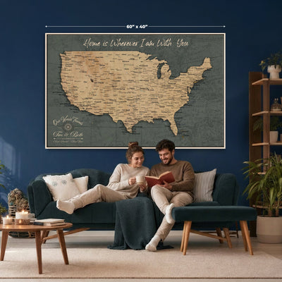 41270900-MGV-CV-36X24 - Custom Push Pin US Map Canvas | Personalized Travel Tracker | America Cities Map Anniversary Gift for Couples | Adventure America Map Wall Art with Pin