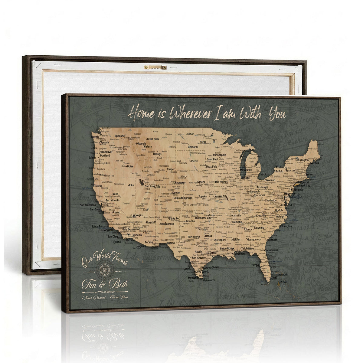 41270900-MGV-CV-36X24 - Custom Push Pin US Map Canvas | Personalized Travel Tracker | America Cities Map Anniversary Gift for Couples | Adventure America Map Wall Art with Pin