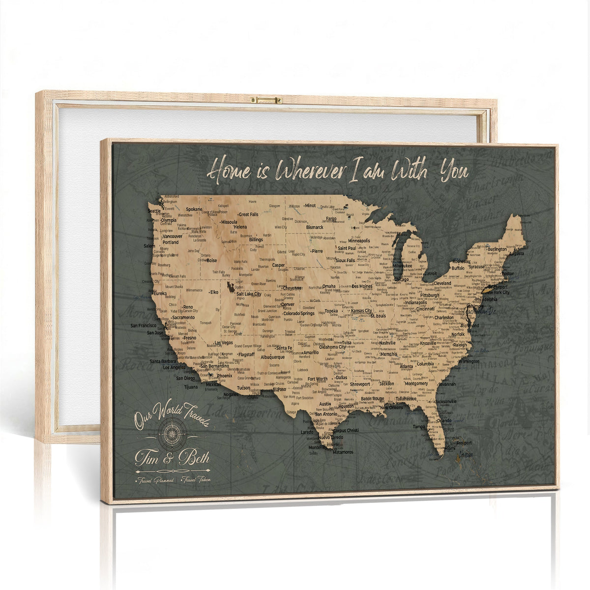 41270900-MGV-CV-36X24 - Custom Push Pin US Map Canvas | Personalized Travel Tracker | America Cities Map Anniversary Gift for Couples | Adventure America Map Wall Art with Pin