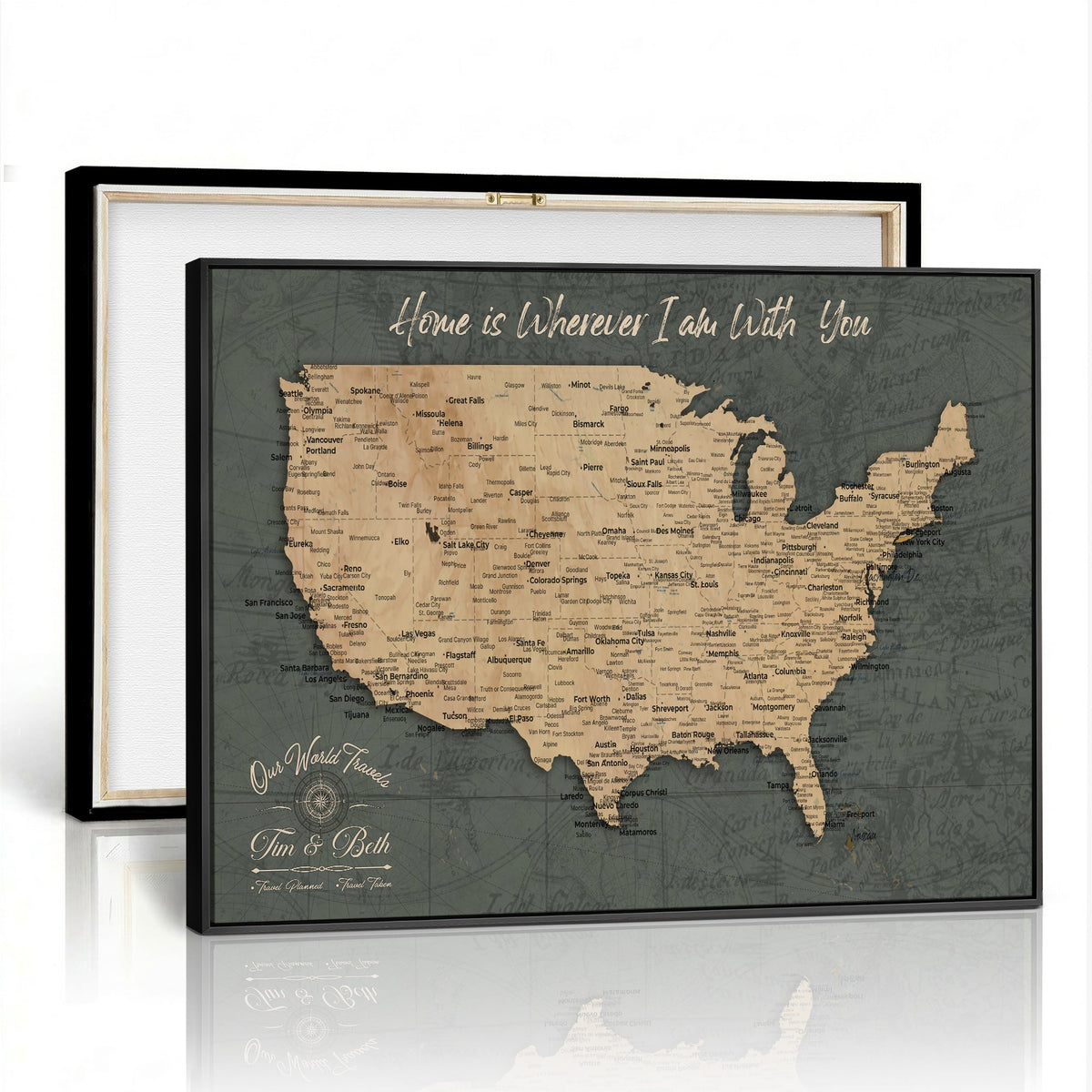 41270900-MGV-CV-36X24 - Custom Push Pin US Map Canvas | Personalized Travel Tracker | America Cities Map Anniversary Gift for Couples | Adventure America Map Wall Art with Pin