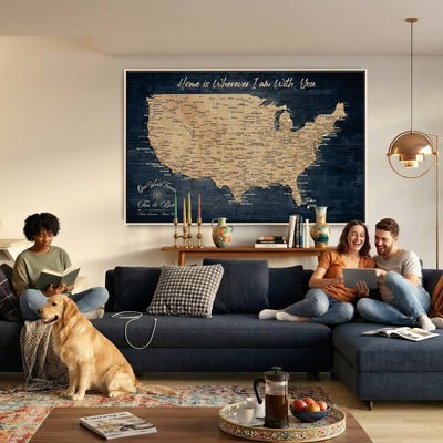 48467834-MGV-CV-36X24 - Custom Push Pin US Map Canvas | Personalized Travel Tracker | America Cities Map Anniversary Gift for Couples | Adventure America Map Wall Art with Pins