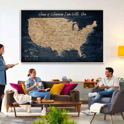 48467834-MGV-CV-36X24 - Custom Push Pin US Map Canvas | Personalized Travel Tracker | America Cities Map Anniversary Gift for Couples | Adventure America Map Wall Art with Pins