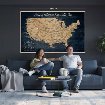 48467834-MGV-CV-36X24 - Custom Push Pin US Map Canvas | Personalized Travel Tracker | America Cities Map Anniversary Gift for Couples | Adventure America Map Wall Art with Pins