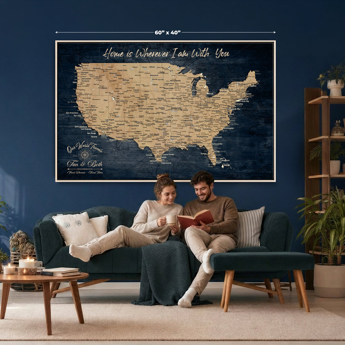 48467834-MGV-CV-36X24 - Custom Push Pin US Map Canvas | Personalized Travel Tracker | America Cities Map Anniversary Gift for Couples | Adventure America Map Wall Art with Pins