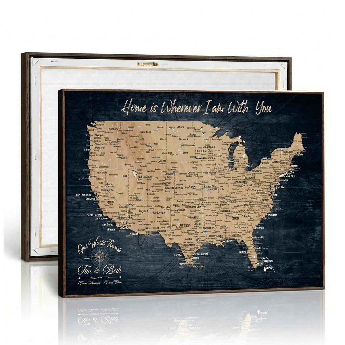 48467834-MGV-CV-36X24 - Custom Push Pin US Map Canvas | Personalized Travel Tracker | America Cities Map Anniversary Gift for Couples | Adventure America Map Wall Art with Pins