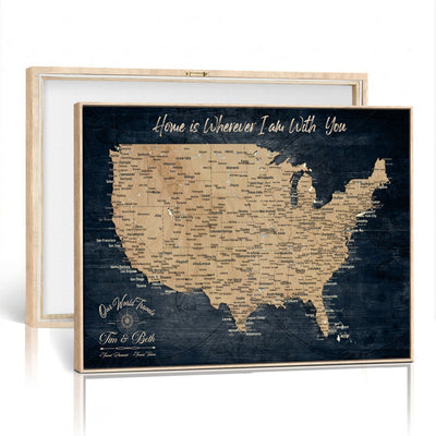 48467834-MGV-CV-36X24 - Custom Push Pin US Map Canvas | Personalized Travel Tracker | America Cities Map Anniversary Gift for Couples | Adventure America Map Wall Art with Pins
