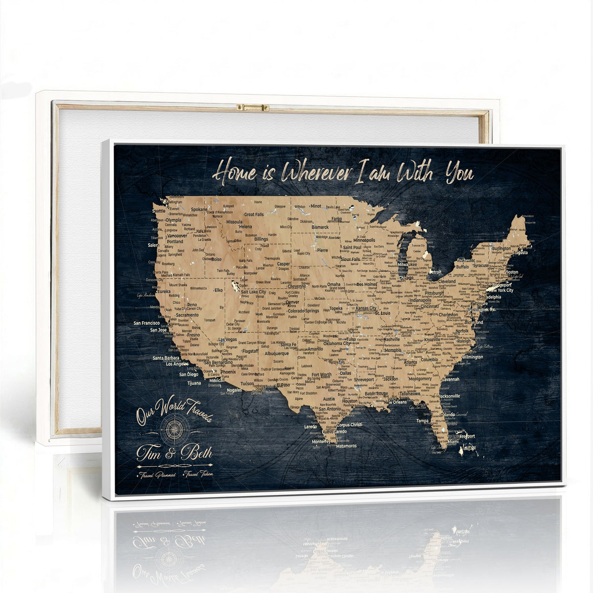 48467834-MGV-CV-36X24 - Custom Push Pin US Map Canvas | Personalized Travel Tracker | America Cities Map Anniversary Gift for Couples | Adventure America Map Wall Art with Pins