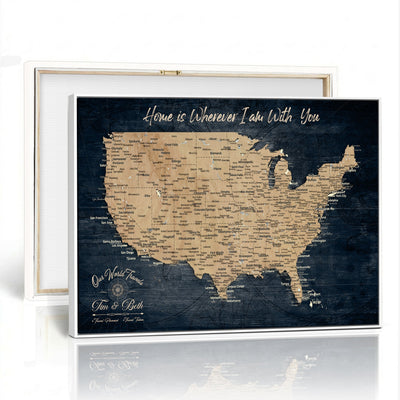 48467834-MGV-CV-36X24 - Custom Push Pin US Map Canvas | Personalized Travel Tracker | America Cities Map Anniversary Gift for Couples | Adventure America Map Wall Art with Pins
