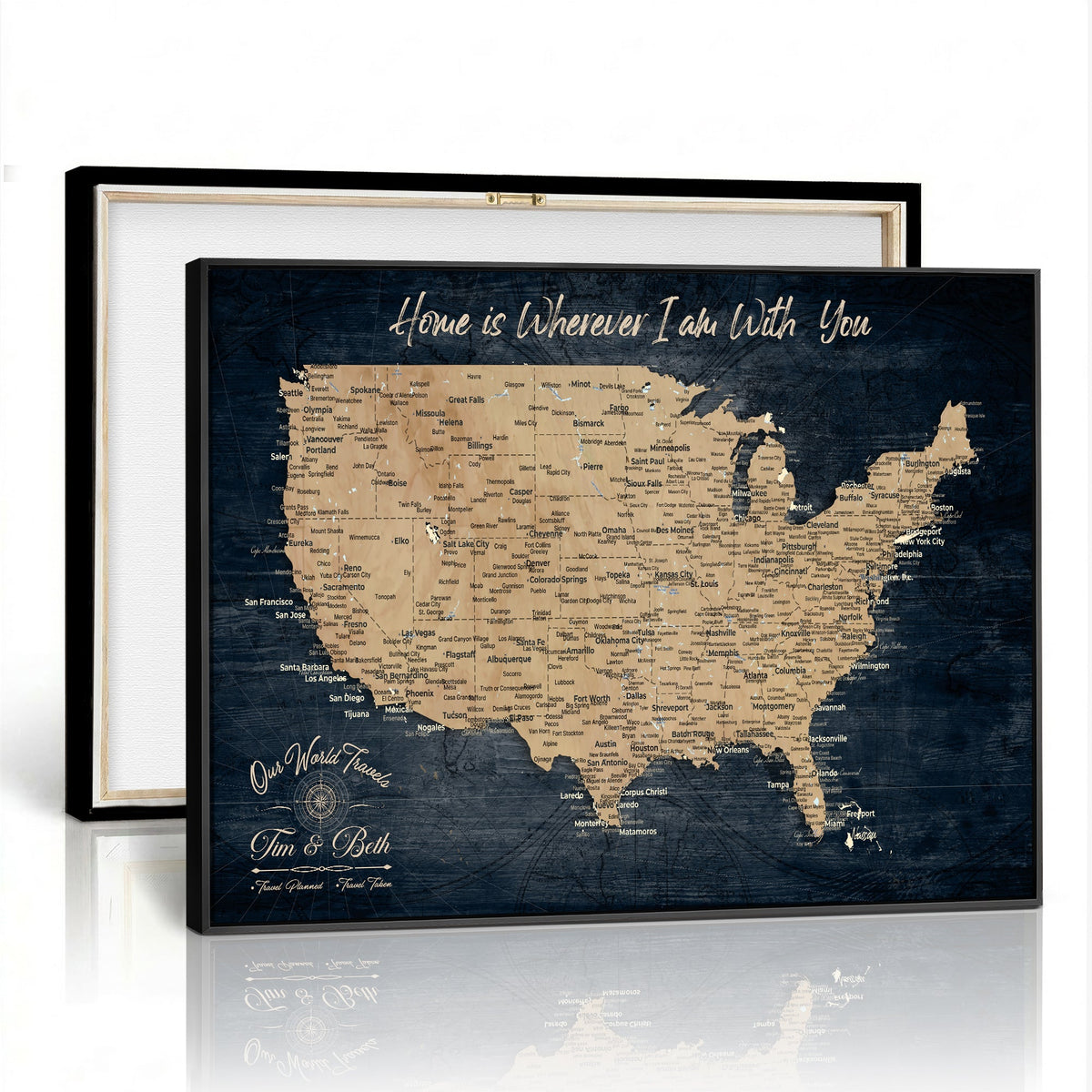 48467834-MGV-CV-36X24 - Custom Push Pin US Map Canvas | Personalized Travel Tracker | America Cities Map Anniversary Gift for Couples | Adventure America Map Wall Art with Pins