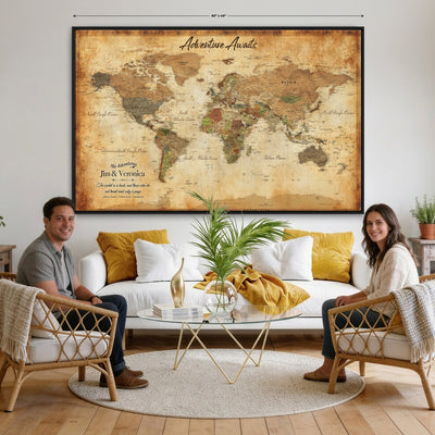 14637271H1-MGV-CV-36X24 - Custom Push Pin World Map Canvas | Personalized Travel Tracker | Wedding Anniversary Gift for Couples | Adventure Map Wall Art with Pins