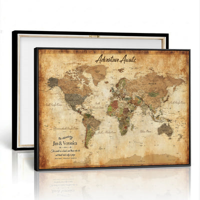 14637271H1-MGV-CV-36X24 - Custom Push Pin World Map Canvas | Personalized Travel Tracker | Wedding Anniversary Gift for Couples | Adventure Map Wall Art with Pins