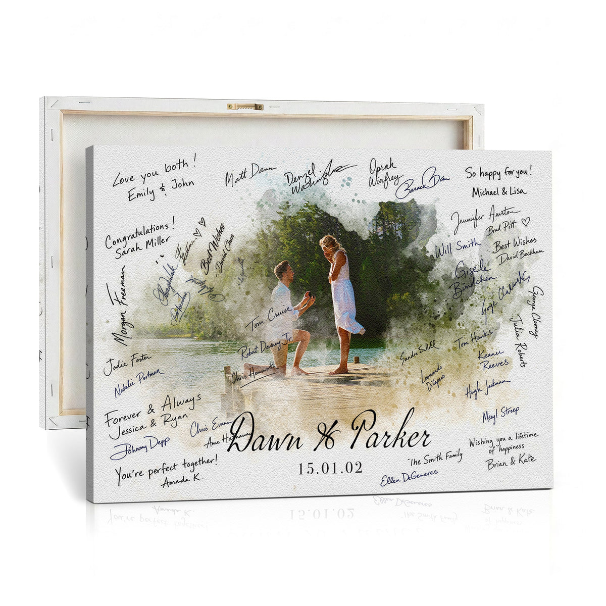 14326128-MGV-CV-36X24 - Wedding Guest Book Alternative Wall Art Canvas Print, Personalized Couple Photo Guestbook Wedding Signature Poster, Custom Couple Photo Guestbook Canvas, Bridal Shower Reception Decor