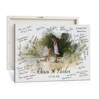 14326128-MGV-CV-36X24 - Wedding Guest Book Alternative Wall Art Canvas Print, Personalized Couple Photo Guestbook Wedding Signature Poster, Custom Couple Photo Guestbook Canvas, Bridal Shower Reception Decor