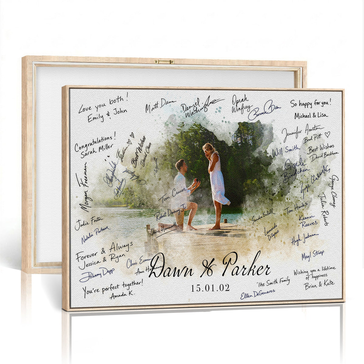 14326128-MGV-CV-36X24 - Wedding Guest Book Alternative Wall Art Canvas Print, Personalized Couple Photo Guestbook Wedding Signature Poster, Custom Couple Photo Guestbook Canvas, Bridal Shower Reception Decor