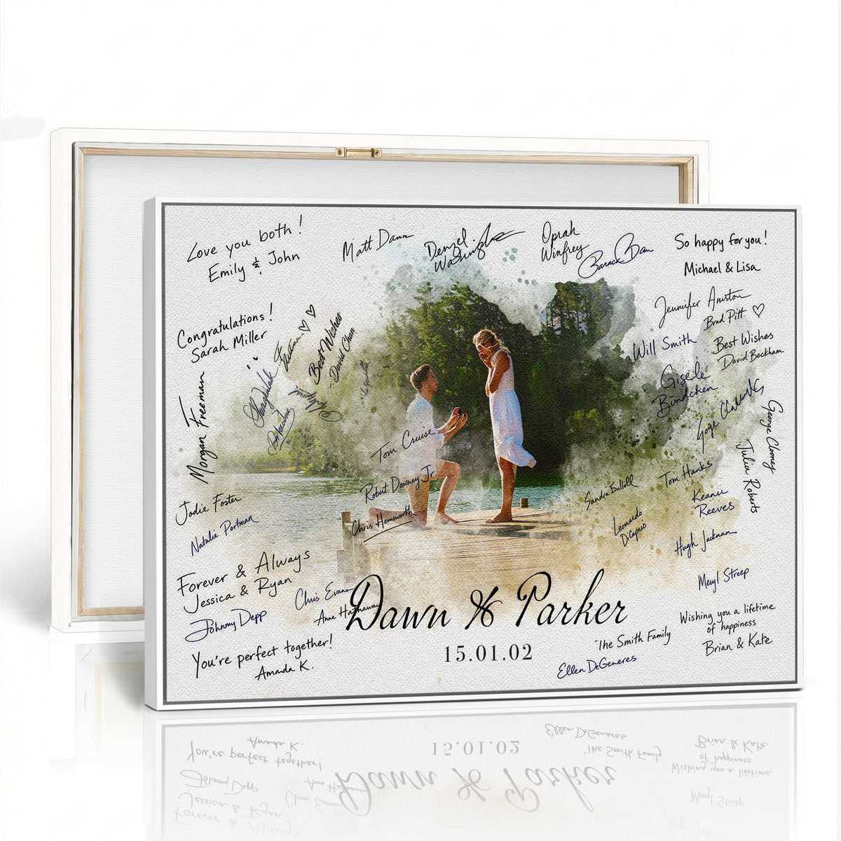 14326128-MGV-CV-36X24 - Wedding Guest Book Alternative Wall Art Canvas Print, Personalized Couple Photo Guestbook Wedding Signature Poster, Custom Couple Photo Guestbook Canvas, Bridal Shower Reception Decor