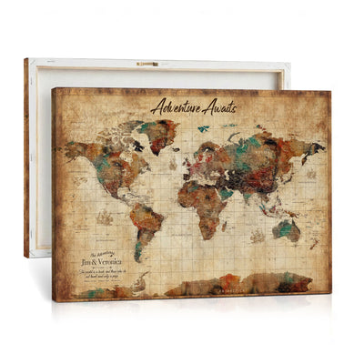 14637271HS-MGV-CV-36X24 - Custom Push Pin World Map Canvas | Personalized Travel Tracker | Wedding Anniversary Gift for Couples | Adventure Map Wall Art with Pins