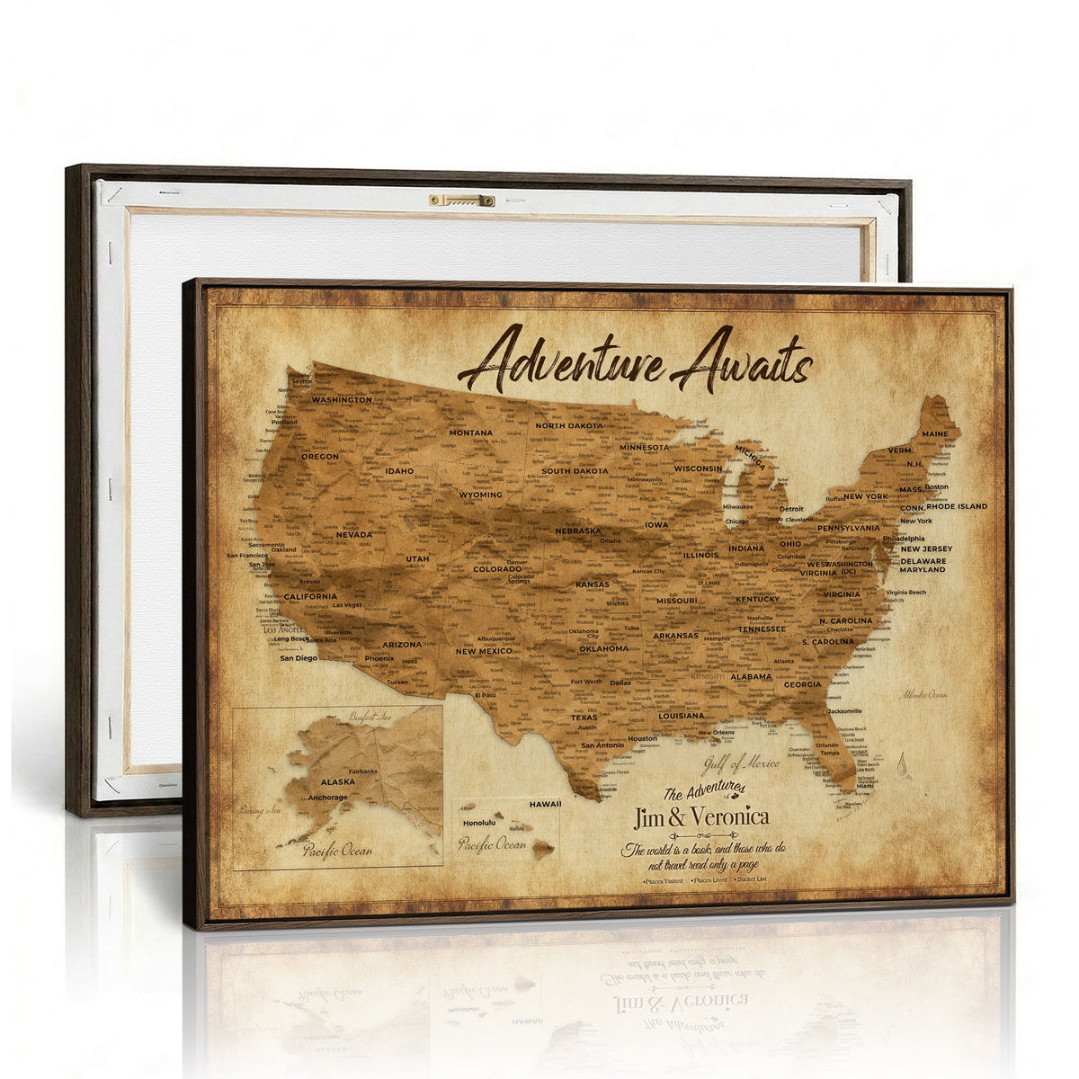 41270900KR-MGV-CV-36X24 - Custom Push Pin US Map Canvas | Personalized Travel Tracker | America Cities Map Anniversary Gift for Couples | Adventure America Map Wall Art with Pins