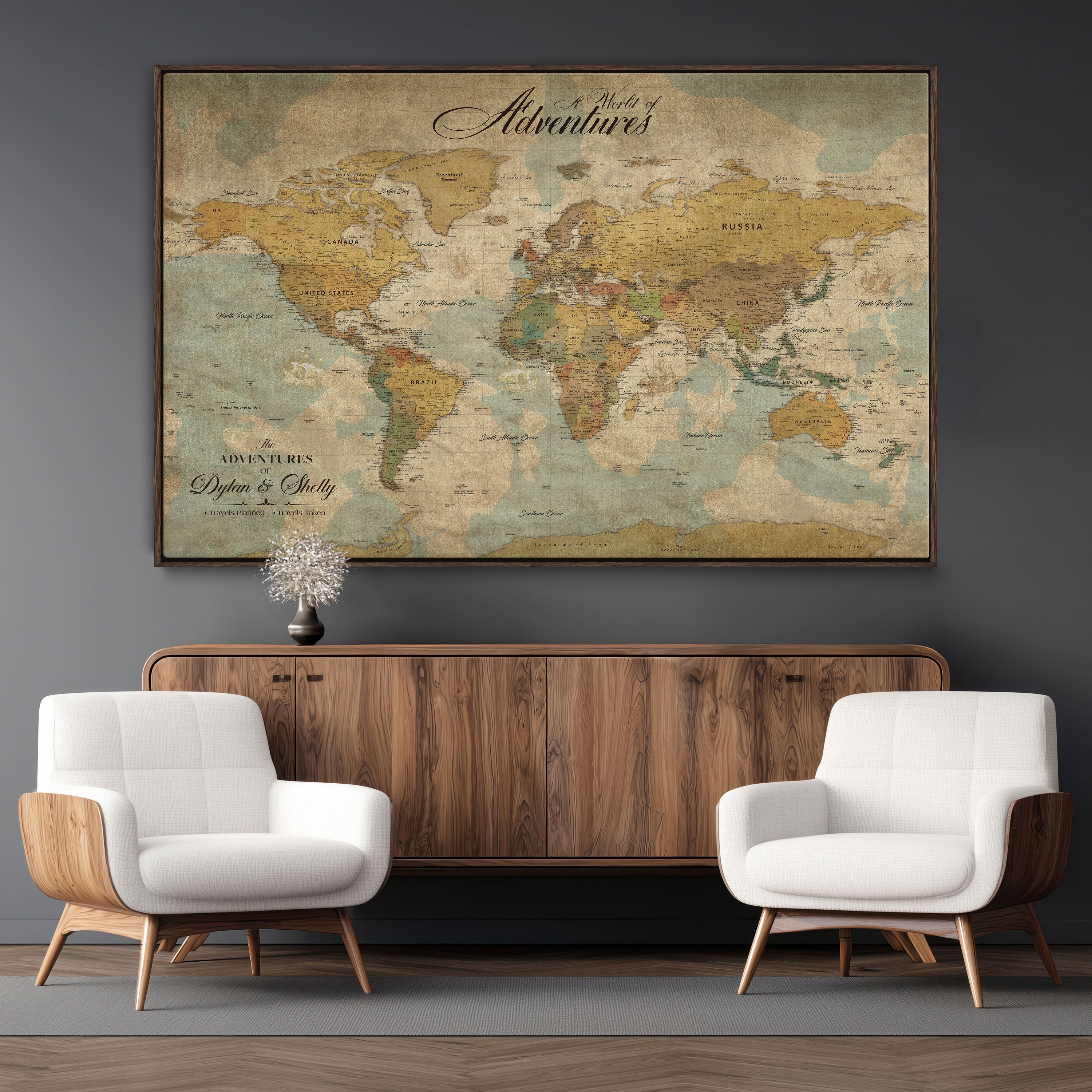 37466236-MGV-CV-36X24-Custom Push Pin World Map Wall Canvas Print – Personalized Travel Tracker with Pins – Framed Custom Quotie Canvas for Home Office Decor