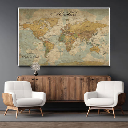 37466236-MGV-CV-36X24-Custom Push Pin World Map Wall Canvas Print – Personalized Travel Tracker with Pins – Framed Custom Quotie Canvas for Home Office Decor