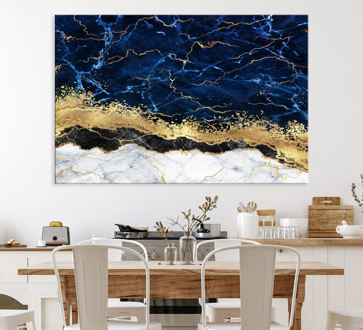 Navy Blue Marble Fluid Effect Wall Art Abstract Canvas Wall Art Print