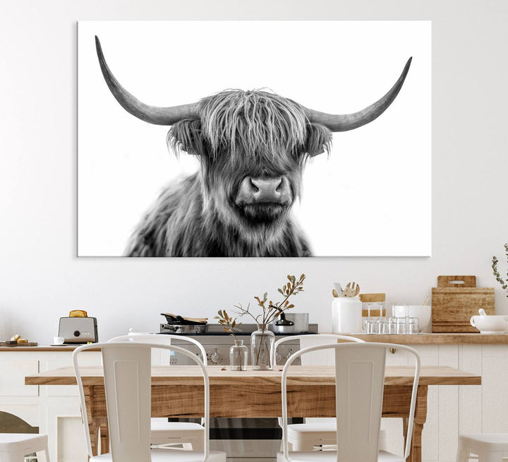 Scottish Highland Cow Cattle Art Print Wall Art Canvas Print for Farmhouse Decor, Framed Scottish Highland Cow Canvas