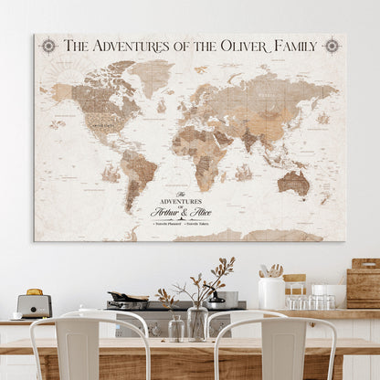 58395047-MGV-CV-36X24-Personalized Framed World Map Canvas Wall Art Print – Custom Push Pin Travel Tracker Lover - Custom World Map on Canvas