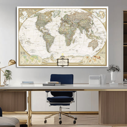 Custom Push Pin World Map Wall Art Canvas Print – Personalized National Geopraphic Map for Travel Plan – Framed Customize Animal Map for Stady Room Decor