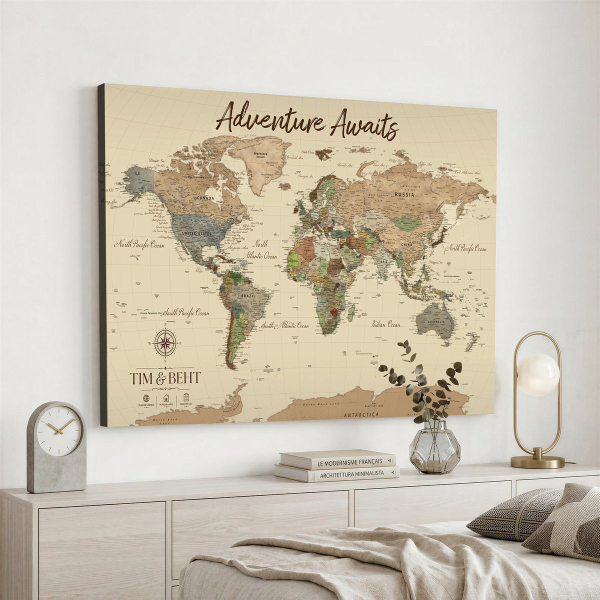 72027187-MGV-CV-36X24 - Custom Push Pin World Map Wall Art Canvas Print | Personalized Travel Tracker with Pins Map Print - NEWMAP-23
