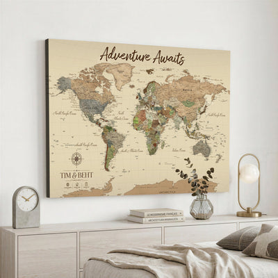 72027187-MGV-CV-36X24 - Custom Push Pin World Map Wall Art Canvas Print | Personalized Travel Tracker with Pins Map Print - NEWMAP-23
