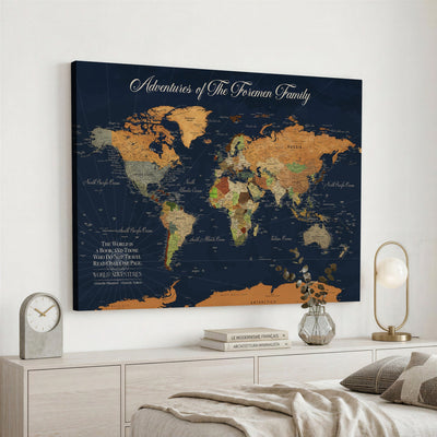 84352304-MGV-CV-36X24 - Custom Push Pin Travel Map Canvas Print, Honeymoon and Anniversary Gift, Living Room and Dining Room Decor
