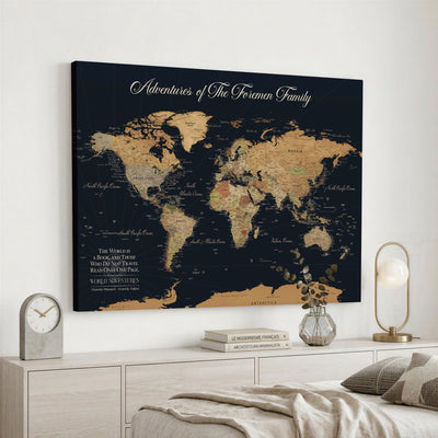 Personalized White Minimalist World Travel Map Wall Art with Pins, Places Visited Tracker, Entryway and Hallway Decor
