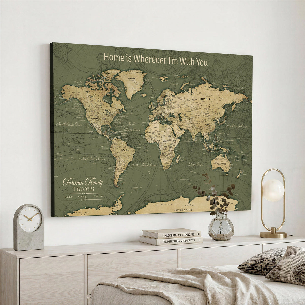31715895-MGV-CV-36X24 - Custom Push Pin World Map Wall Art Canvas Print | Personalized Travel Tracker with Pins Framed Large for Home and Office Decor
