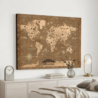 16235283-MGV-CV-36X24 - Custom World Travel Map Wall Art with Pins, Family Travel Tracker, Living Room and Bedroom Decor