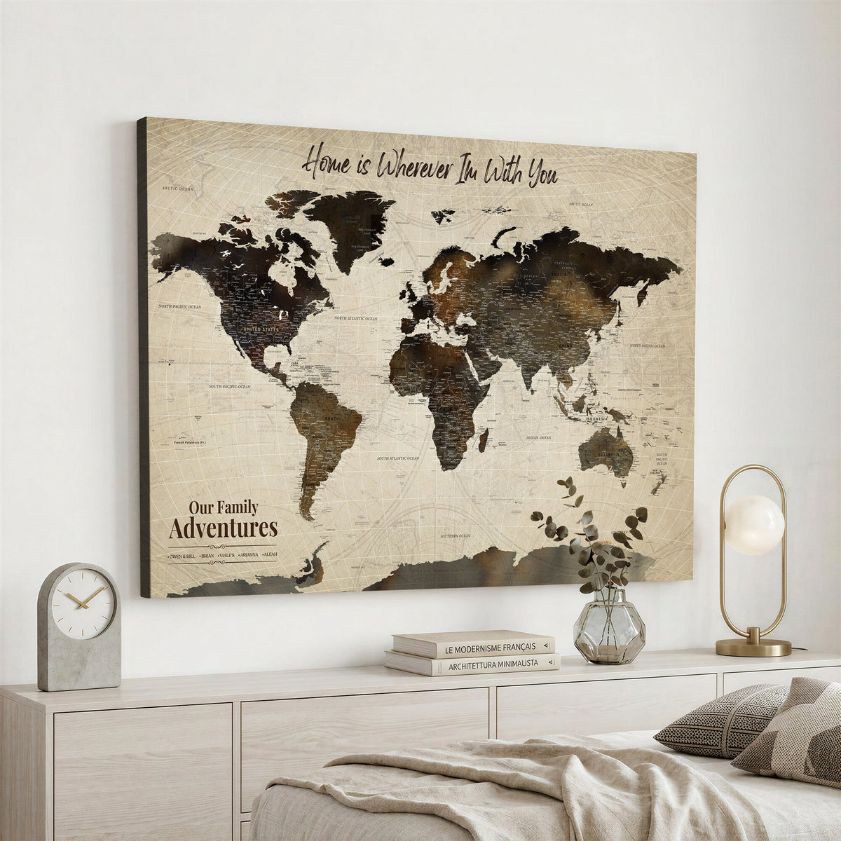 26357755-MGV-CV-36X24 - Custom Push Pin World Map Wall Art Canvas Print | Personalized Travel Tracker with Pins Framed Large for Home and Office Decor