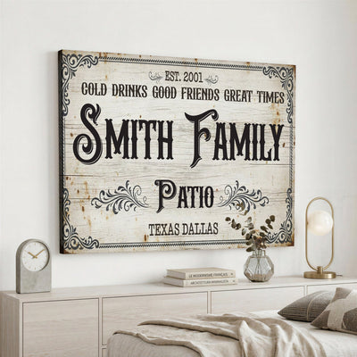 82858529-MGV-CV-36X24 - Custom Family Patio Sign Wall Art Canvas Print, Personalized Rustic Backyard Decor