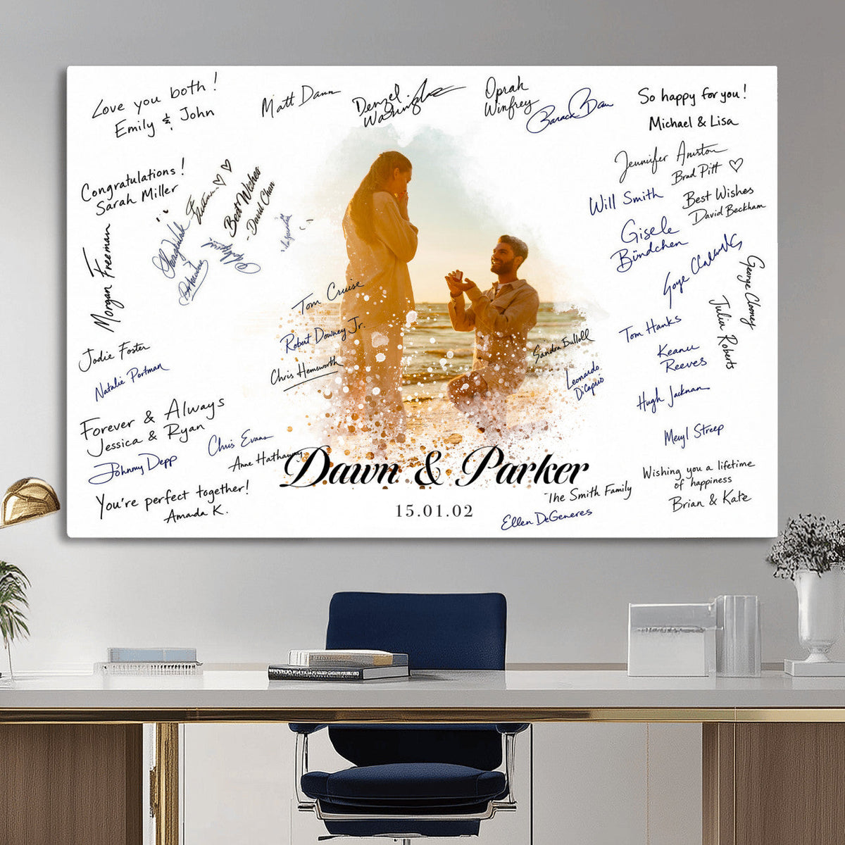 75692697-MGV-CV-36X24 - Wedding Guest Book Alternative Wall Art Canvas Print, Personalized Couple Photo Guestbook Wedding Signature Poster, Custom Couple Photo Guestbook Canvas, Bridal Shower Reception Decor